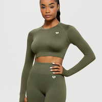 Power Seamless Long Sleeve Crop Top | Khaki