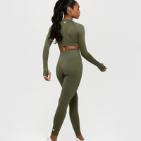 Power Seamless Long Sleeve Crop Top | Khaki