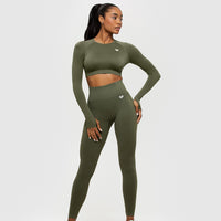 Power Seamless Long Sleeve Crop Top | Khaki