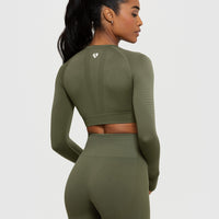 Power Seamless Long Sleeve Crop Top | Khaki