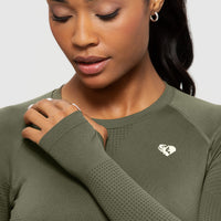 Power Seamless Long Sleeve Crop Top | Khaki