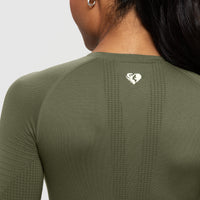 Power Seamless Long Sleeve Crop Top | Khaki