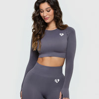 Power Seamless Long Sleeve Crop Top | Charcoal