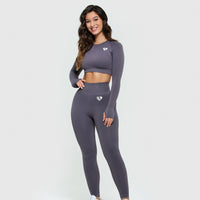 Power Seamless Long Sleeve Crop Top | Charcoal