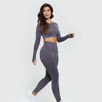Power Seamless Long Sleeve Crop Top | Charcoal