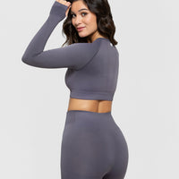 Power Seamless Long Sleeve Crop Top | Charcoal