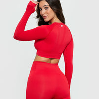 Power Seamless Long Sleeve Crop Top | Red