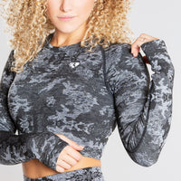 Camo Seamless Long Sleeve Crop Top | Black
