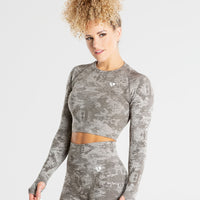 Camo Seamless Long Sleeve Crop Top | Green