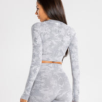 Camo Seamless Long Sleeve Crop Top | Grey