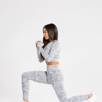 Camo Seamless Long Sleeve Crop Top | Grey