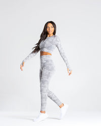 Camo Seamless Long Sleeve Crop Top | Grey