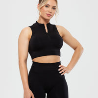 Define Seamless Half Zip Crop Tank | Black