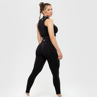 Define Seamless Half Zip Crop Tank | Black