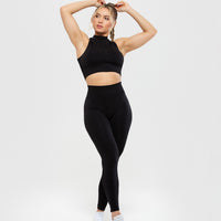 Define Seamless Half Zip Crop Tank | Black