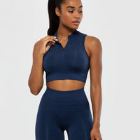 Define Seamless Half Zip Crop Tank | Sapphire Blue