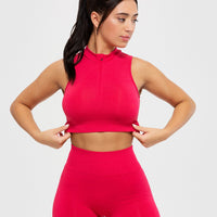 Define Seamless Half Zip Crop Tank | Viva Magenta