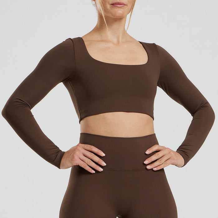 Essential Long Sleeve Built-In Bra Top | Cocoa