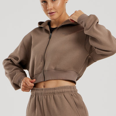 Comfort Cropped Full Zip Hoodie | Caribou