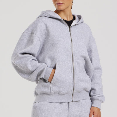 Comfort Oversized Zip-Up Hoodie | Silver Grey Marl