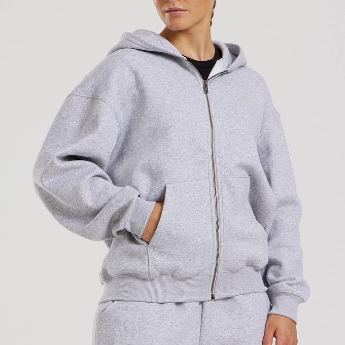 Comfort Oversized Zip-Up Hoodie | Silver Grey Marl