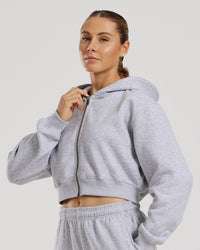 Comfort Cropped Full Zip Hoodie | Silver Grey Marl
