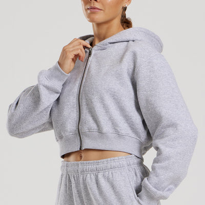 Comfort Cropped Full Zip Hoodie | Silver Grey Marl