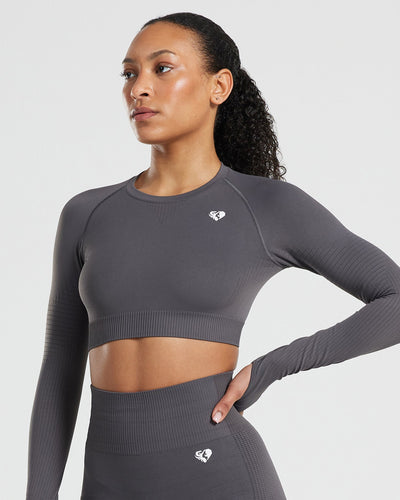 Power Seamless Long Sleeve Crop Top | Graphite