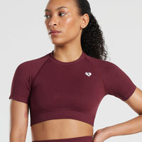 Power Seamless Short Sleeve Crop Top | Dark Cherry