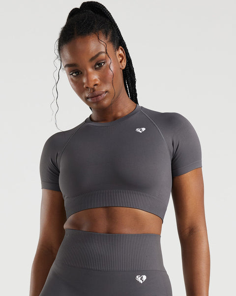 Power Seamless Short Sleeve Crop Top - Graphite | Women's Best