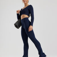 Essential Long Sleeve Built-In Bra Top | Sapphire Blue