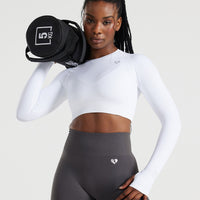 Power Seamless Long Sleeve Crop Top | White