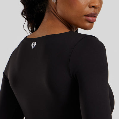 Essential Long Sleeve Built-In Bra Top | Black