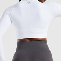 Power Seamless Long Sleeve Crop Top | White