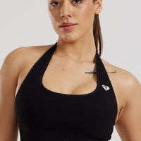 Power Seamless Halter Neck Bra | Black