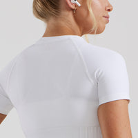 Power Seamless Short Sleeve Crop Top | White
