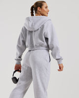 Comfort Cropped Full Zip Hoodie | Silver Grey Marl