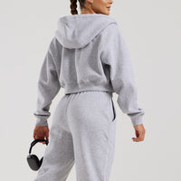 Comfort Cropped Full Zip Hoodie | Silver Grey Marl