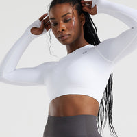 Power Seamless Long Sleeve Crop Top | White
