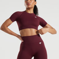 Power Seamless Short Sleeve Crop Top | Dark Cherry