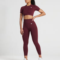 Power Seamless Short Sleeve Crop Top | Dark Cherry