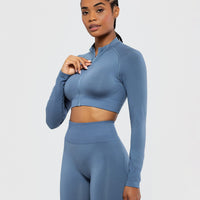 Define Seamless Crop Zip Jacket | Smoke Blue