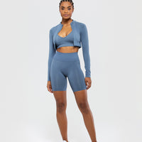 Define Seamless Crop Zip Jacket | Smoke Blue