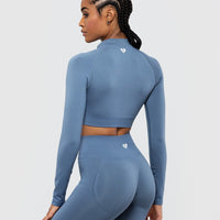 Define Seamless Crop Zip Jacket | Smoke Blue