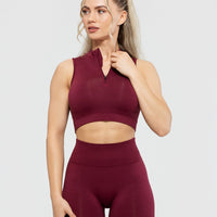 Define Seamless Half Zip Crop Tank | Dark Cherry