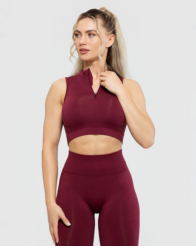 Define Seamless Half Zip Crop Tank | Dark Cherry