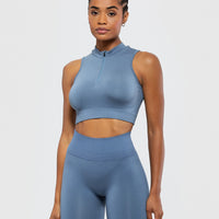 Define Seamless Half Zip Crop Tank | Smoke Blue