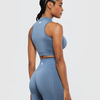 Define Seamless Half Zip Crop Tank | Smoke Blue