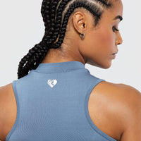 Define Seamless Half Zip Crop Tank | Smoke Blue