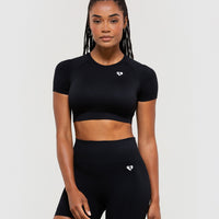 Power Seamless Short Sleeve Crop Top | Black